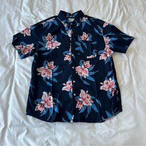 Old Navy Men's Floral Button-Down Shirt - Navy and Pink